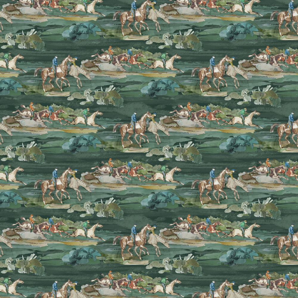 Morning Gallop Wallpaper - Teal - by Mulberry Home