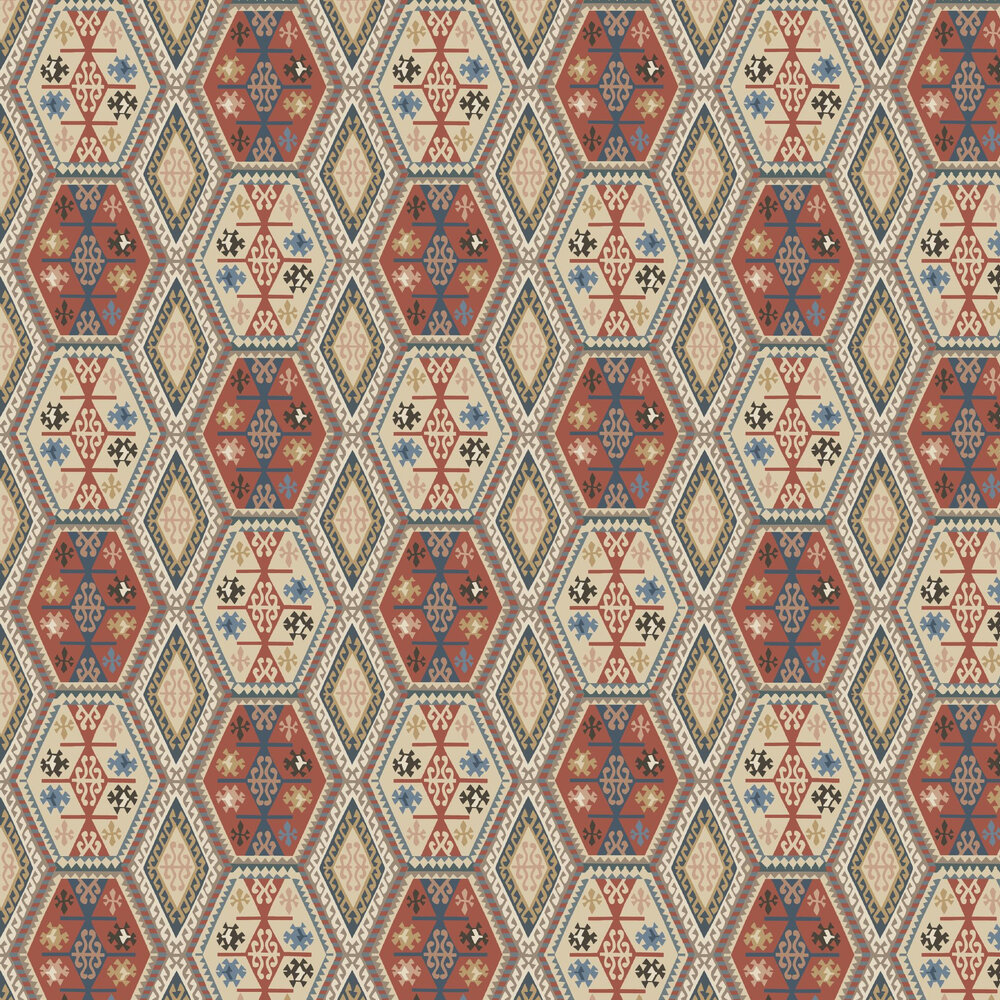 Buckland Wallpaper - Red / Blue - by Mulberry Home