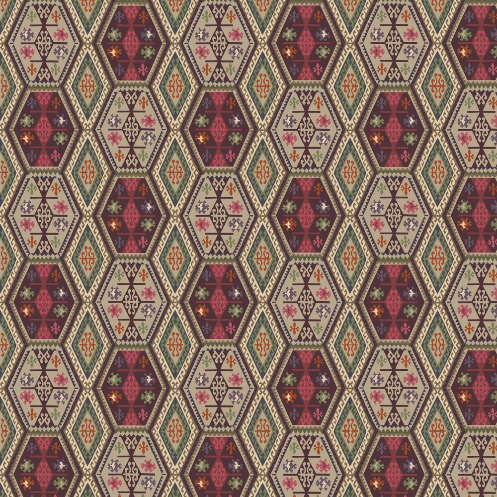 Buckland Wallpaper - Red / Plum - by Mulberry Home