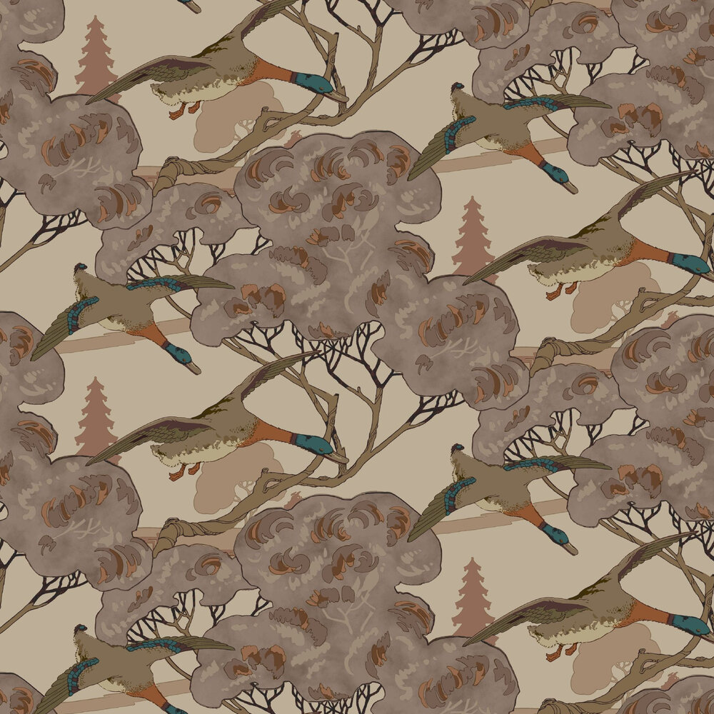 Grand Flying Ducks Wallpaper - Plum - by Mulberry Home