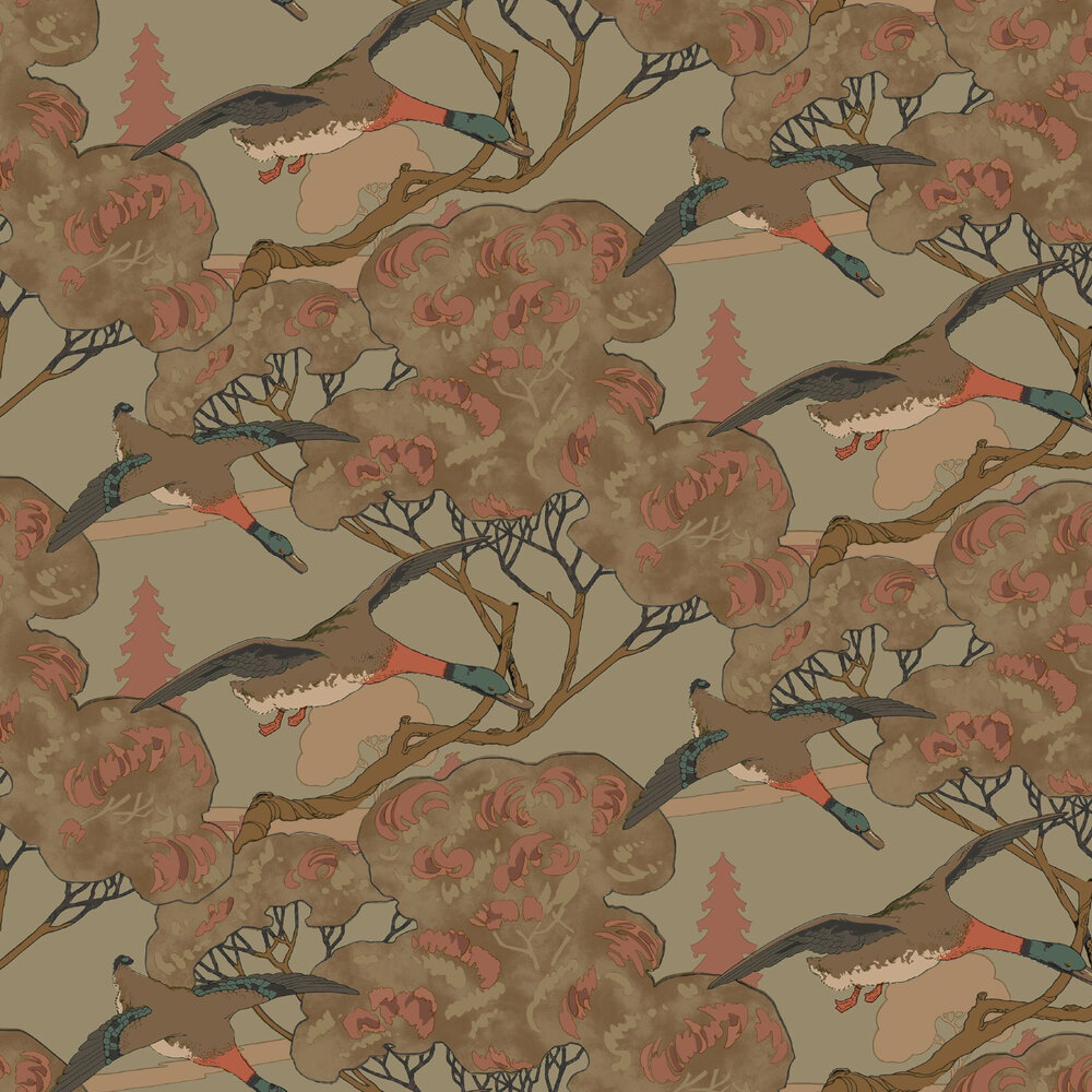 Grand Flying Ducks Wallpaper - Sage - by Mulberry Home