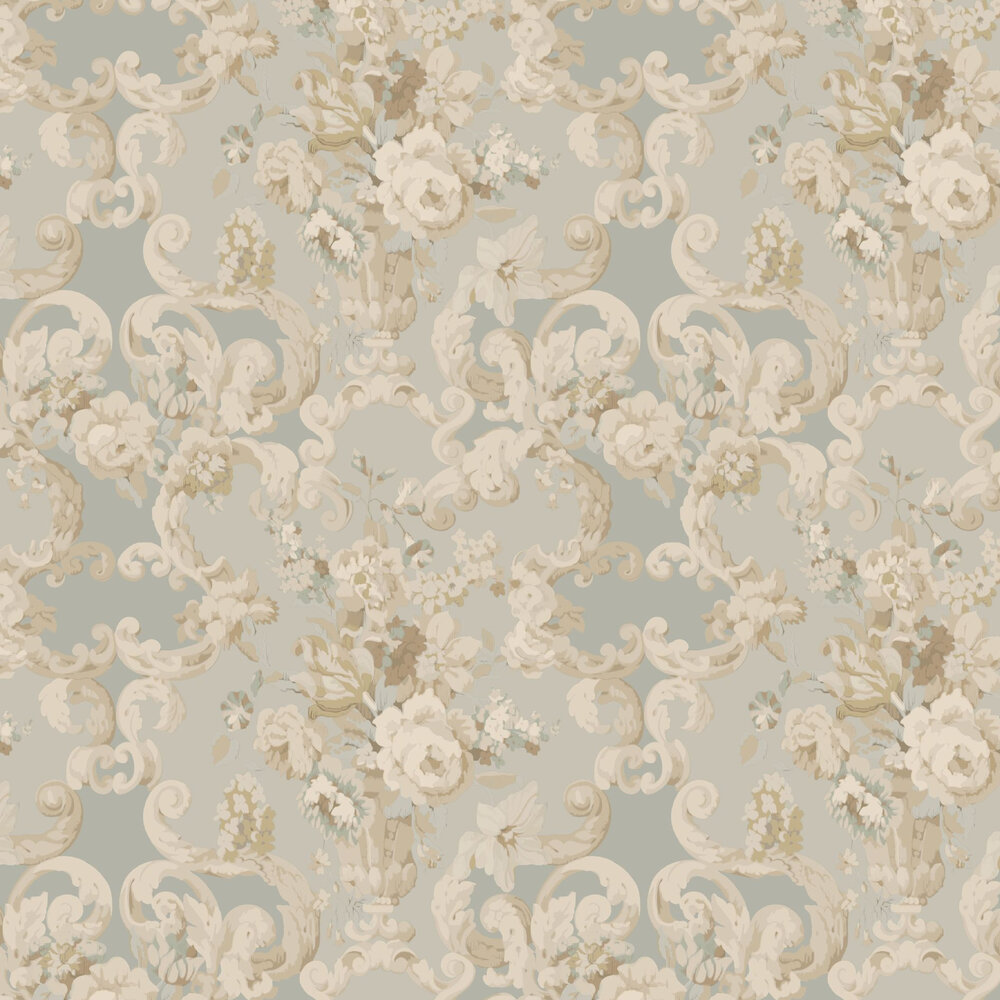 Floral Rococo Wallpaper - Aqua - by Mulberry Home