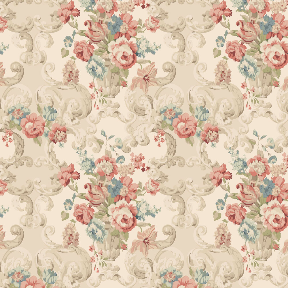 Floral Rococo Wallpaper - Red / Green - by Mulberry Home