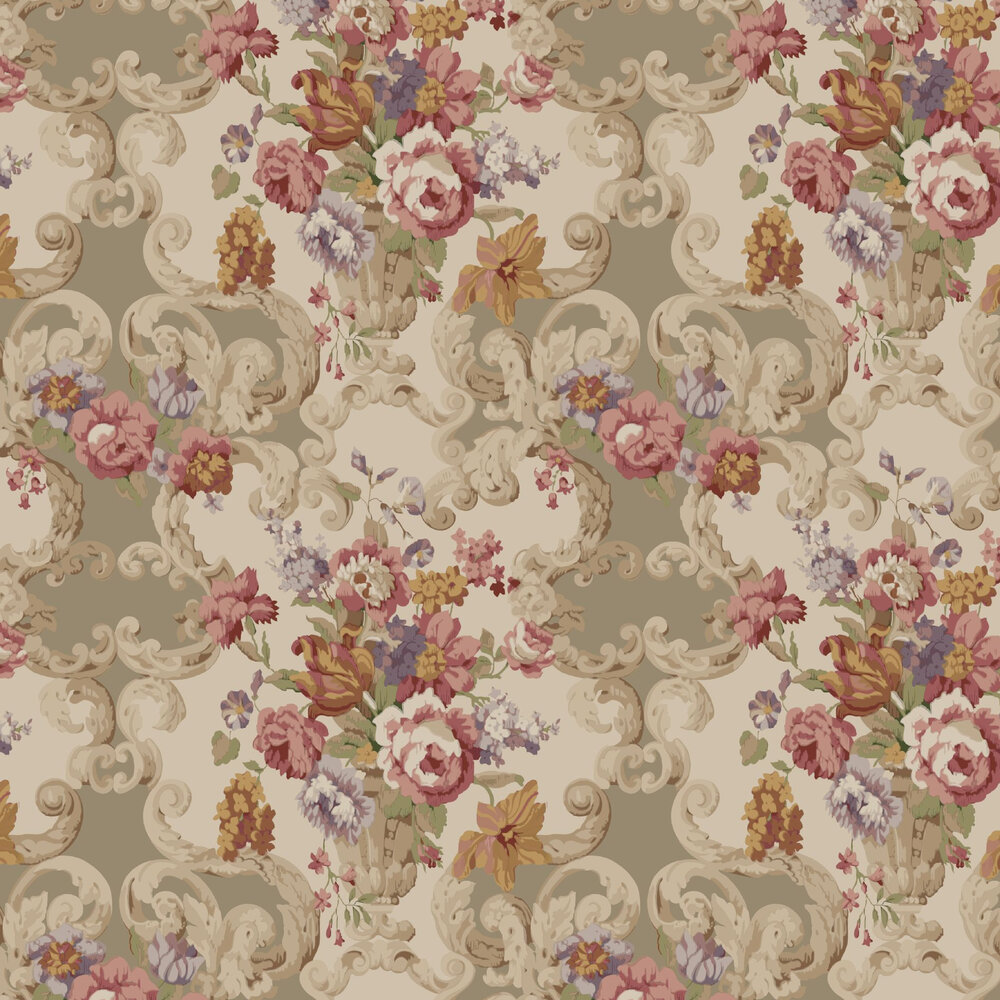 Floral Rococo Wallpaper - Red / Plum - by Mulberry Home
