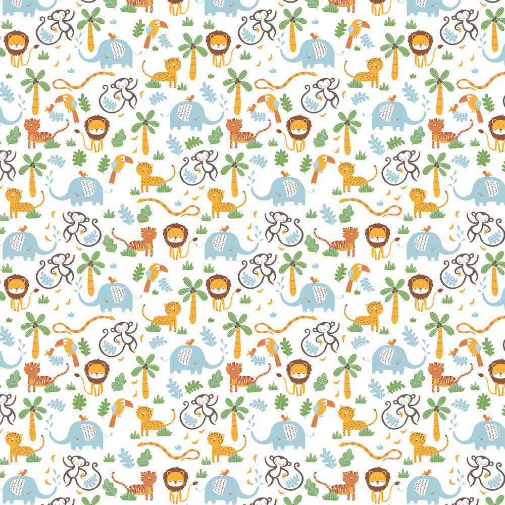 Day at the Zoo Wallpaper - White - by Albany
