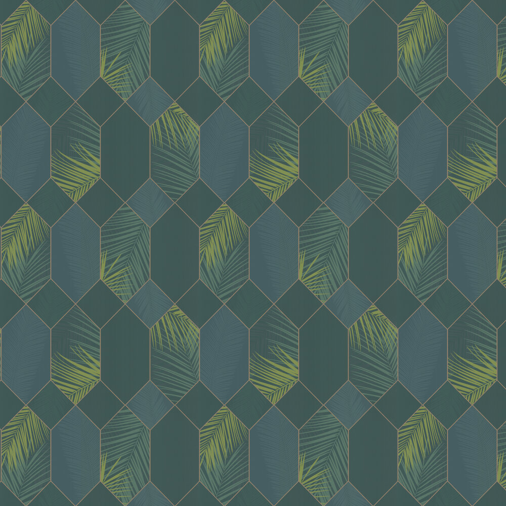 Miami Tropical Geo Wallpaper - Emerald / Gold - by Albany