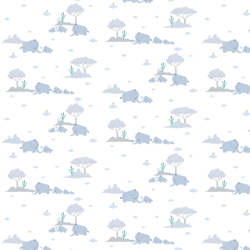 Elephant family Wallpaper - White - by Albany
