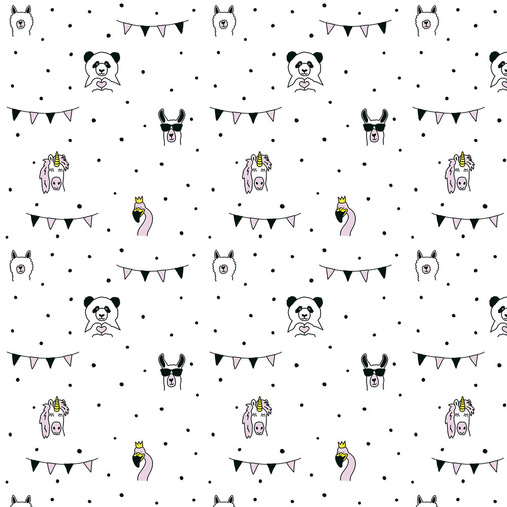 Animal party Wallpaper - Black/pink - by Albany