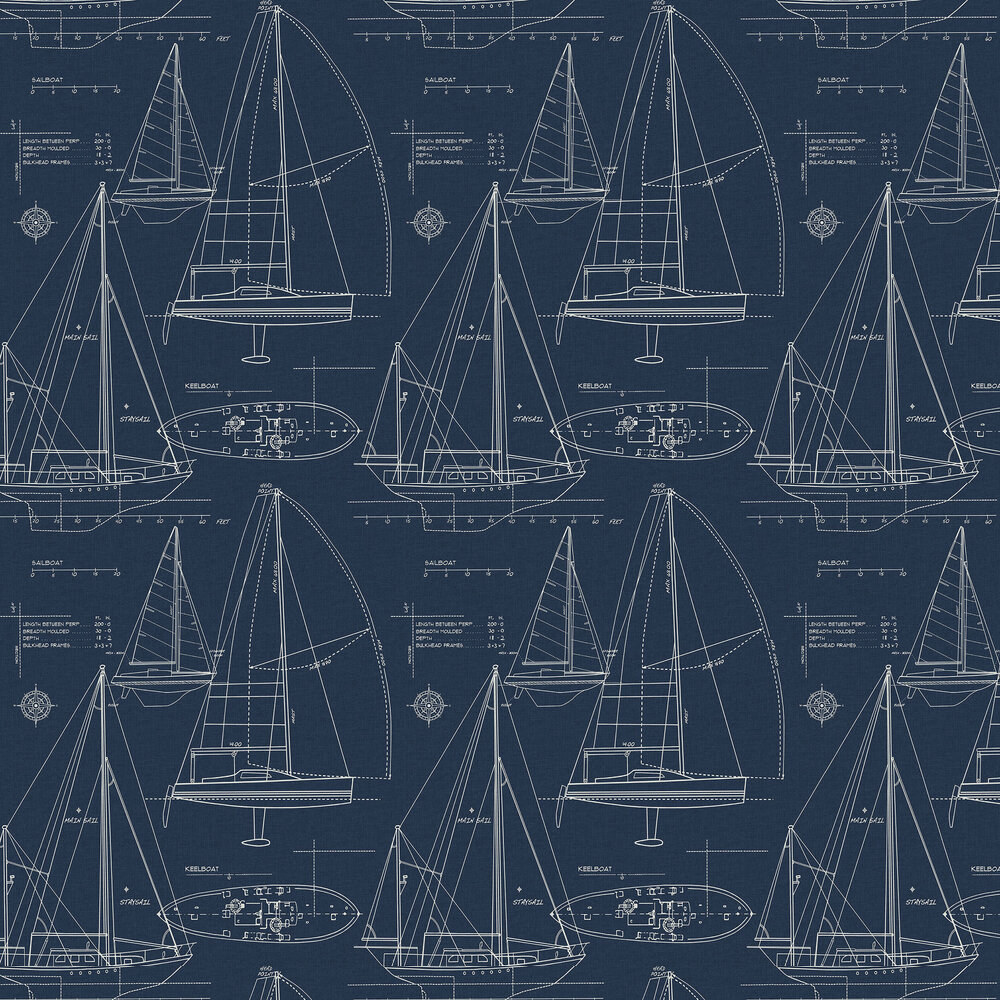 Sail Away Wallpaper - Navy Blue - by Etten