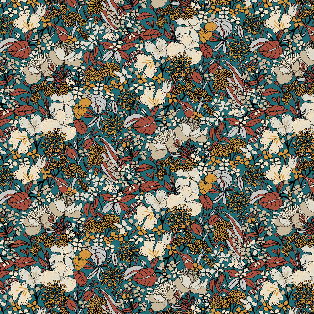 Flowerbed Wallpaper - Teal / Multi - by Architects Paper