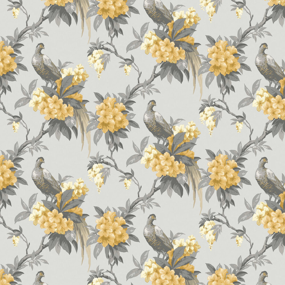 Golden Pheasant Wallpaper - Grey - by Crown