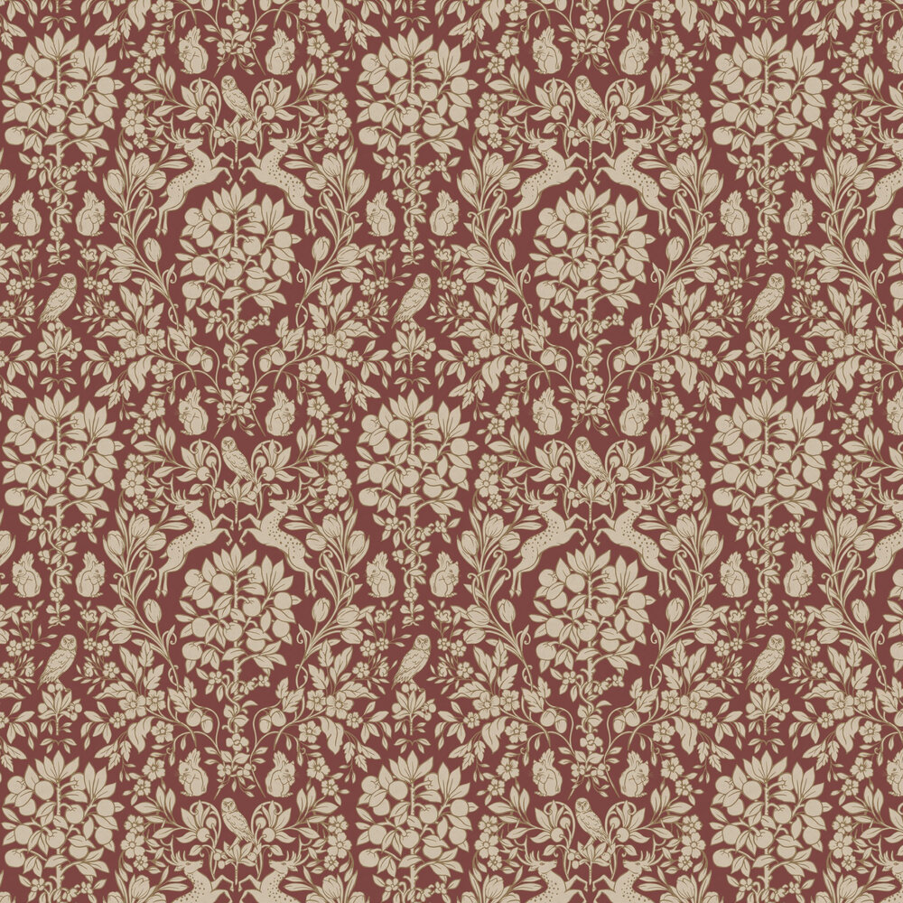 Woodland Wallpaper - Red / Gold - by Crown