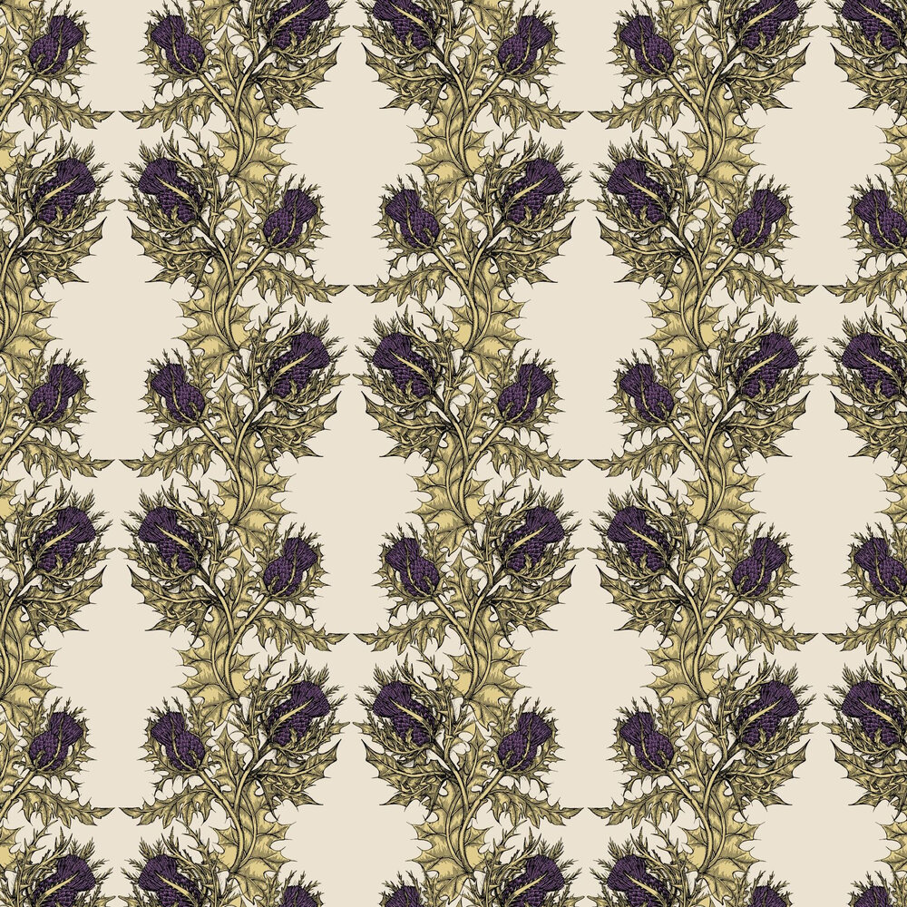 Grand Thistle Wallpaper - Purple / Cream - by Timorous Beasties