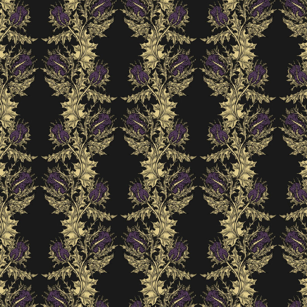 Grand Thistle Wallpaper - Purple / Black - by Timorous Beasties