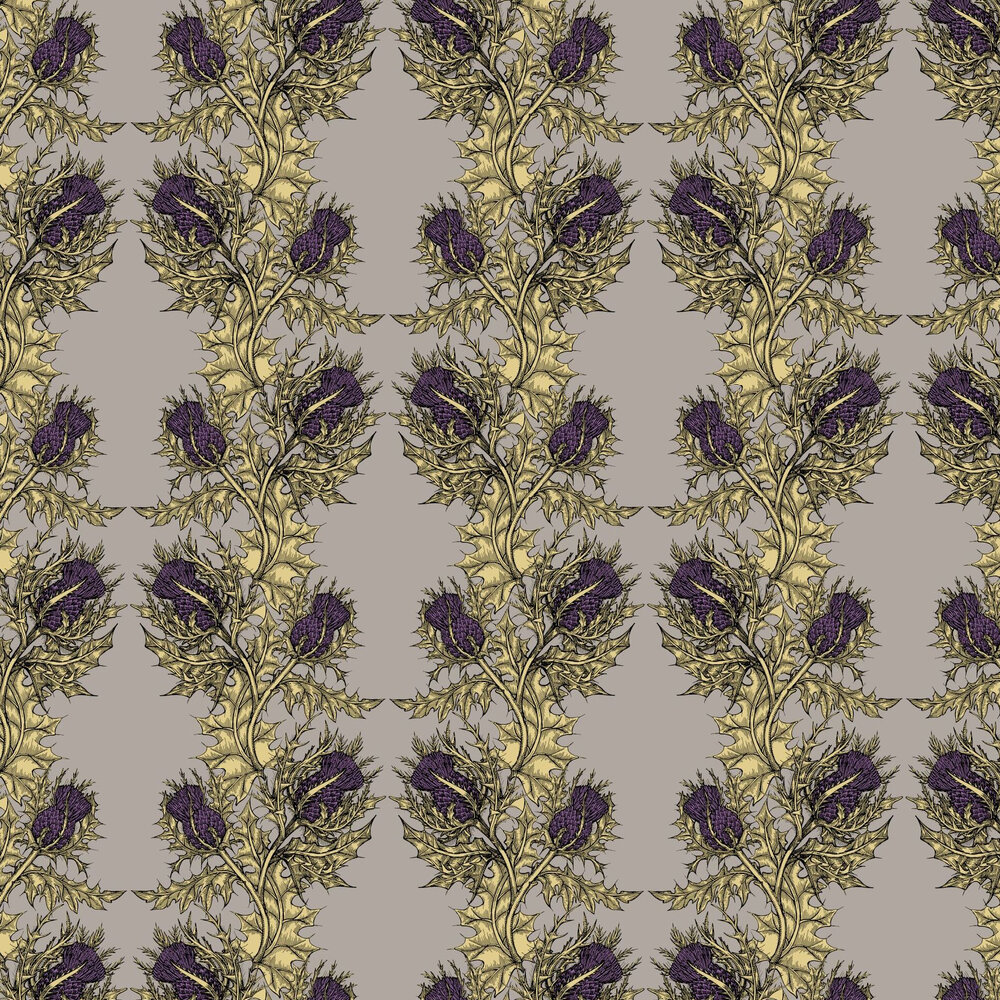 Grand Thistle Wallpaper - Purple / Stone - by Timorous Beasties