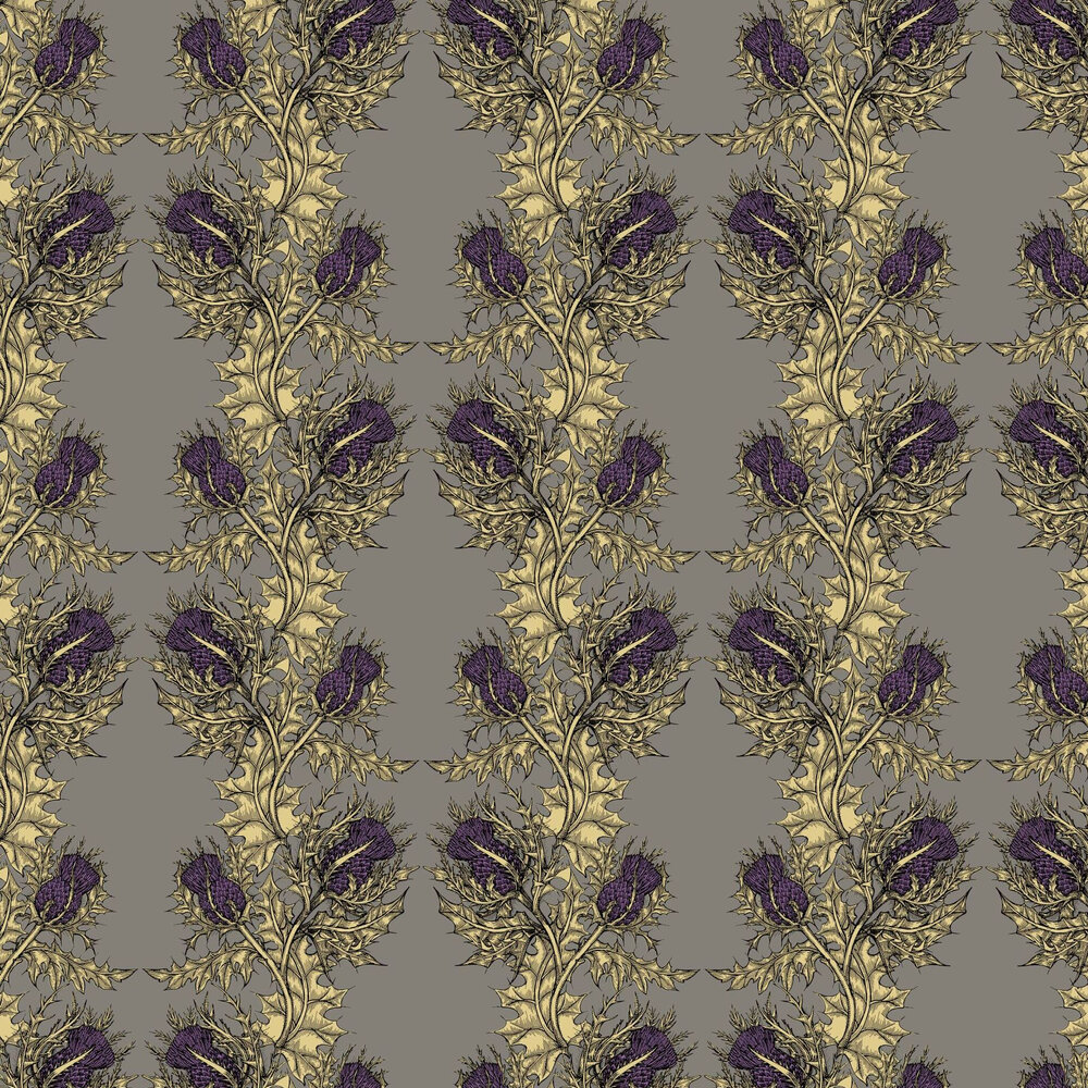 Grand Thistle Wallpaper - Purple / Grey - by Timorous Beasties