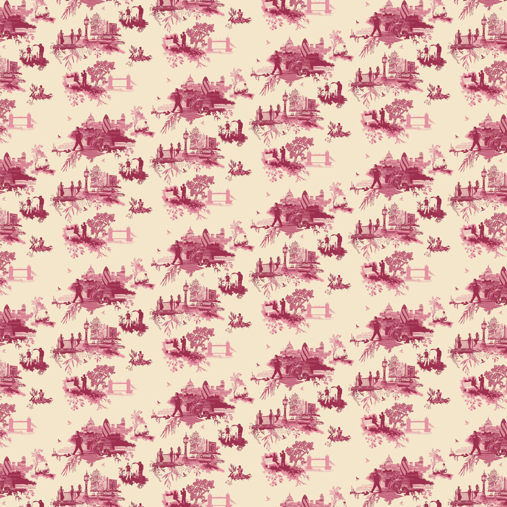 London Toile Wallpaper - Red / Pink / Cream - by Timorous Beasties