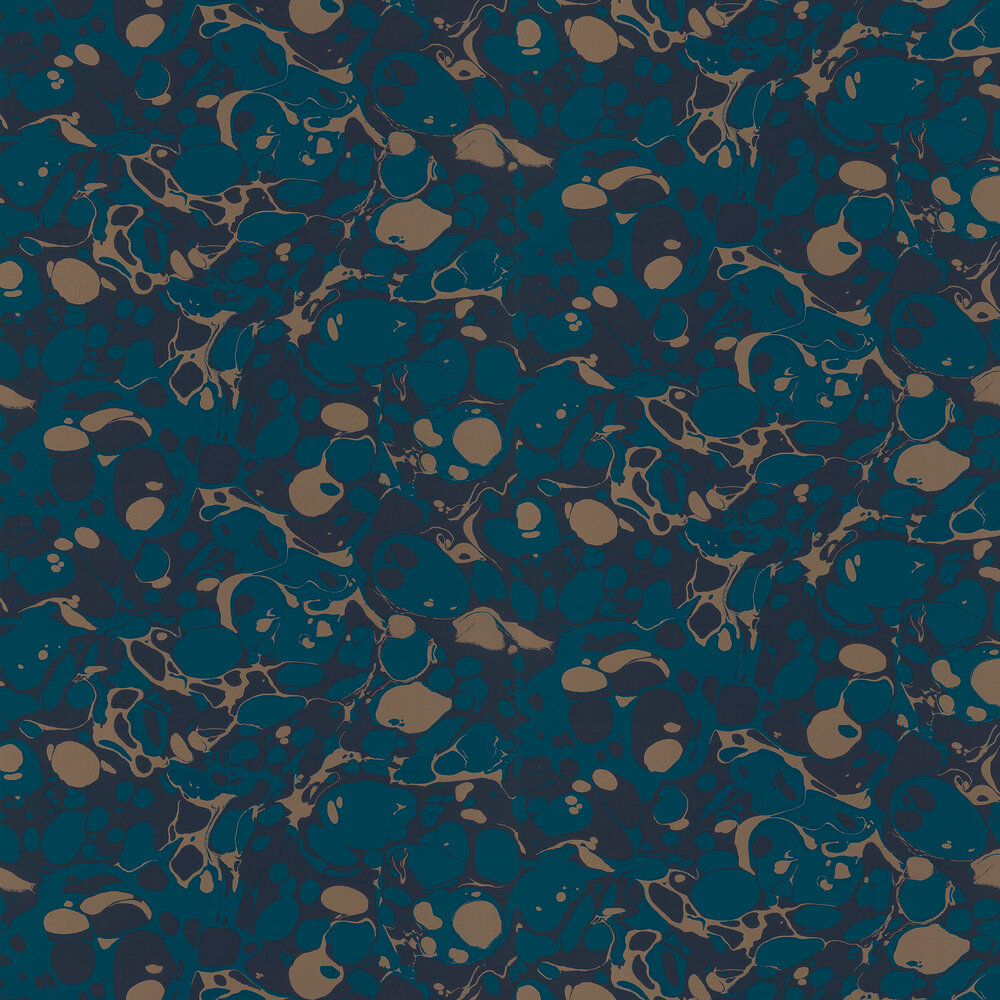 Marble Wallpaper - Azurite/ Copper/Japanese Ink - by Harlequin