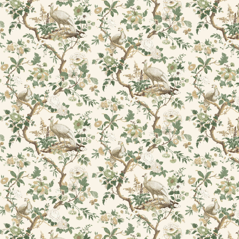 Broughton Rose Wallpaper - Green  - by G P & J Baker