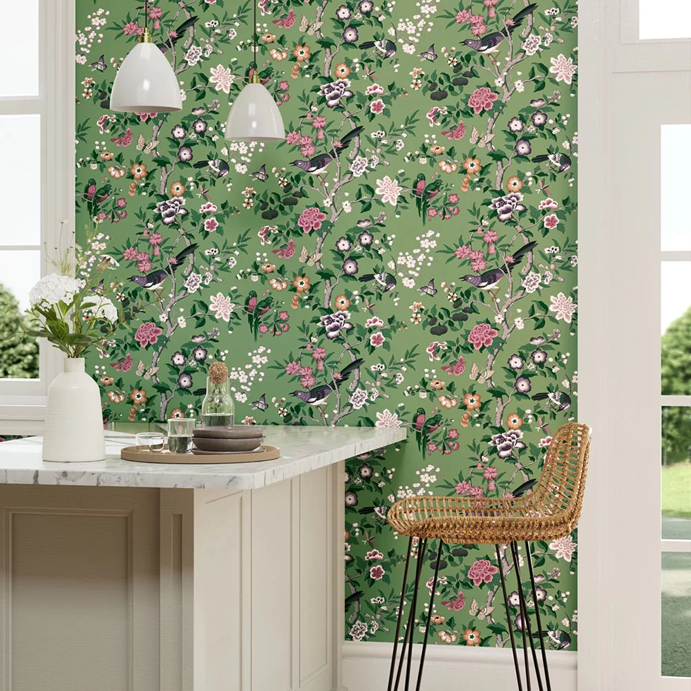 Papier Peint World Of Wallpaper – Motif Chinois – Couleur Bleu Ardoise – Rouleau 10 M X 53 Cm – Neuf – Origine Royaume-Uni