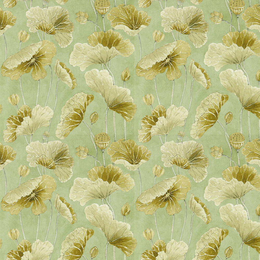 Lotus Leaf Wallpaper - Oriental Green/ Olive - by Sanderson