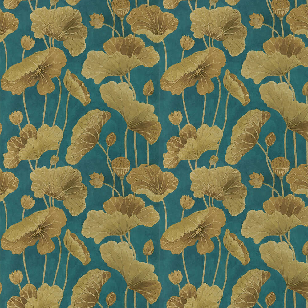 Lotus Leaf Wallpaper - Midnight/Copper - by Sanderson