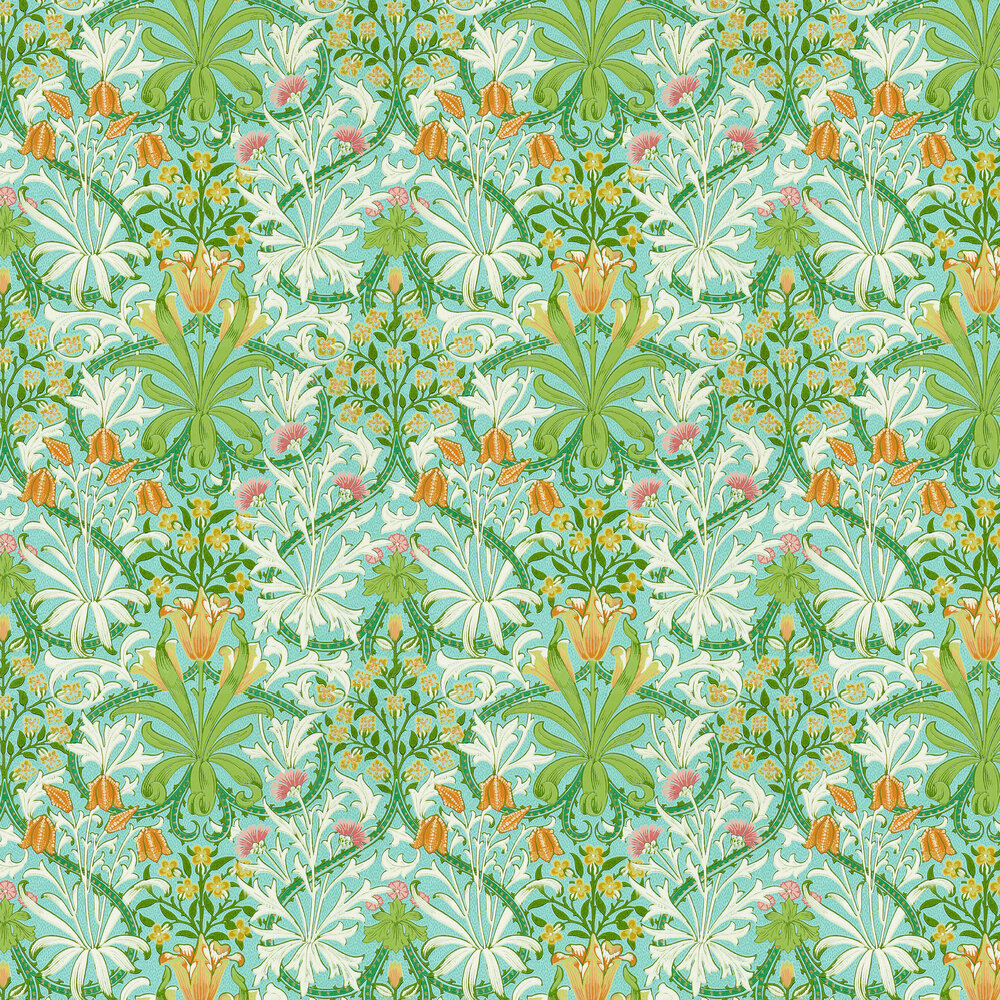 Woodland Weeds Wallpaper - Orange / Turquoise - by Morris