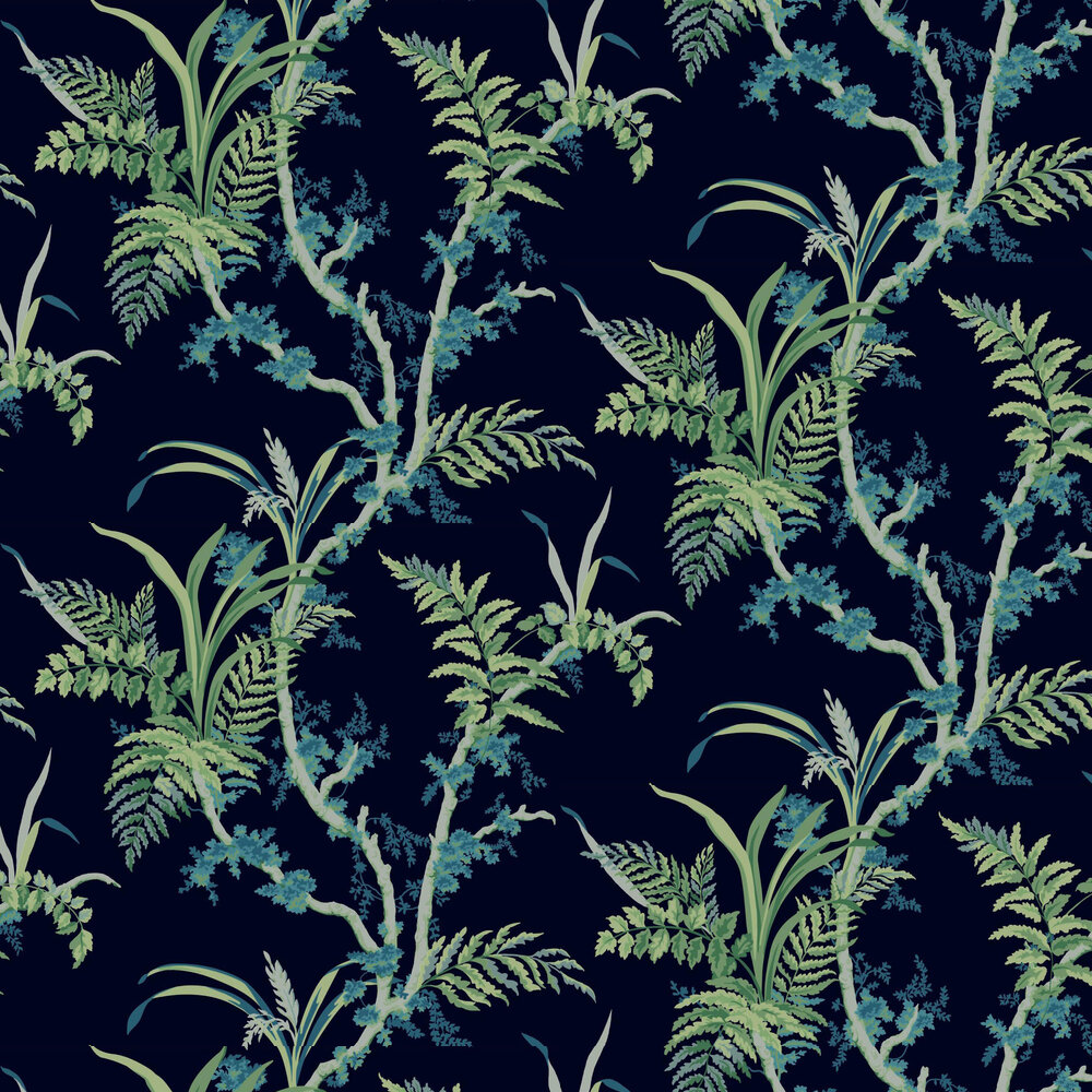 Wild Ferns Wallpaper - Navy - by Coordonne