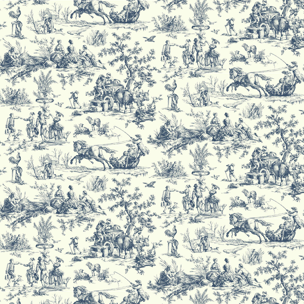 Bucolic Toile Wallpaper - Indigo - by Coordonne