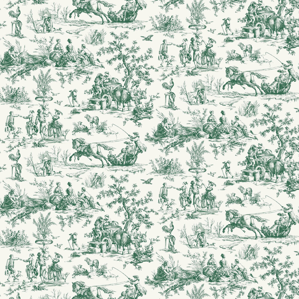 Bucolic Toile Wallpaper - Emerald - by Coordonne