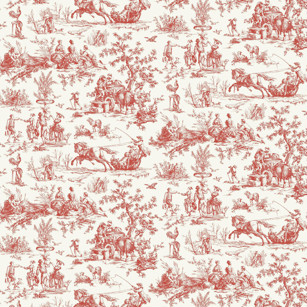 Bucolic Toile Wallpaper - Coral - by Coordonne