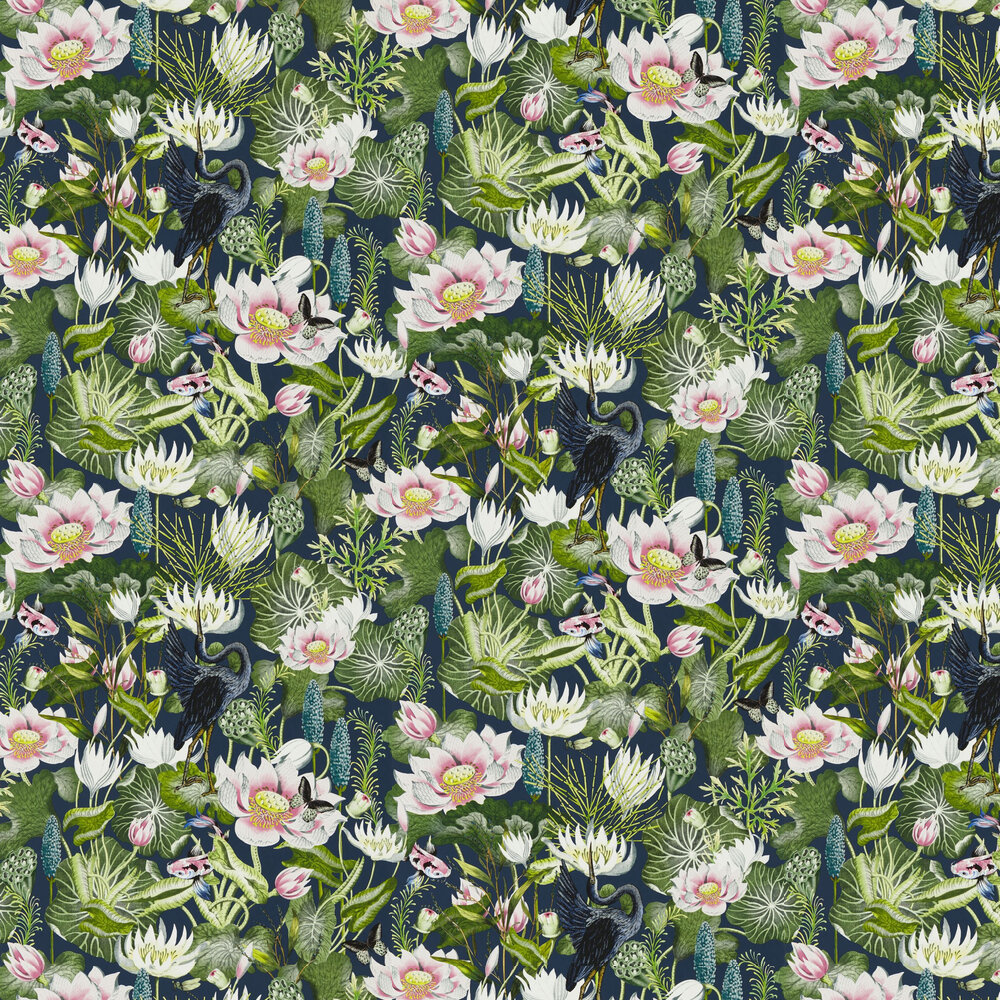 Waterlily Wallpaper - Midnight - by Wedgwood by Clarke & Clarke