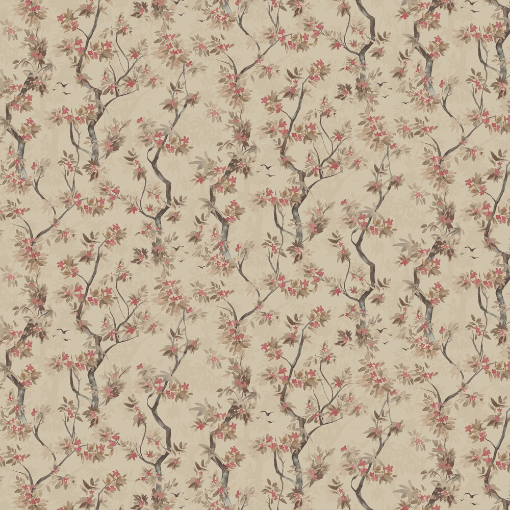 Folia Wallpaper - Taupe / Red - by Albany