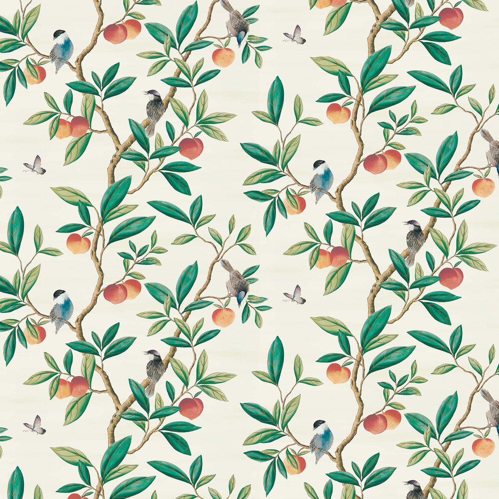 Ella  Wallpaper - Fig Blossom/ Fig Leaf/ Nectarine - by Harlequin