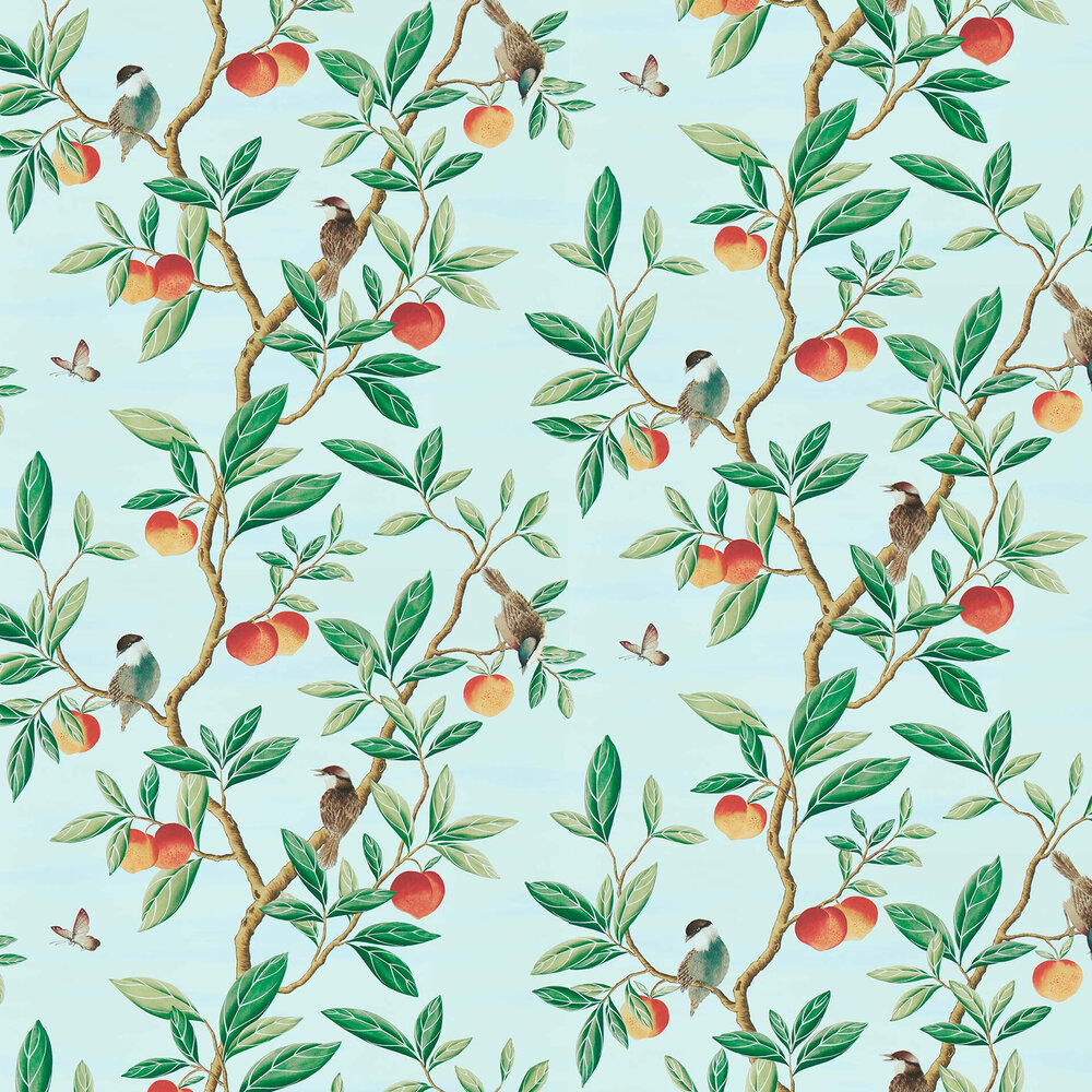 Ella  Wallpaper - Sky/ Fig Leaf/  Nectarine - by Harlequin