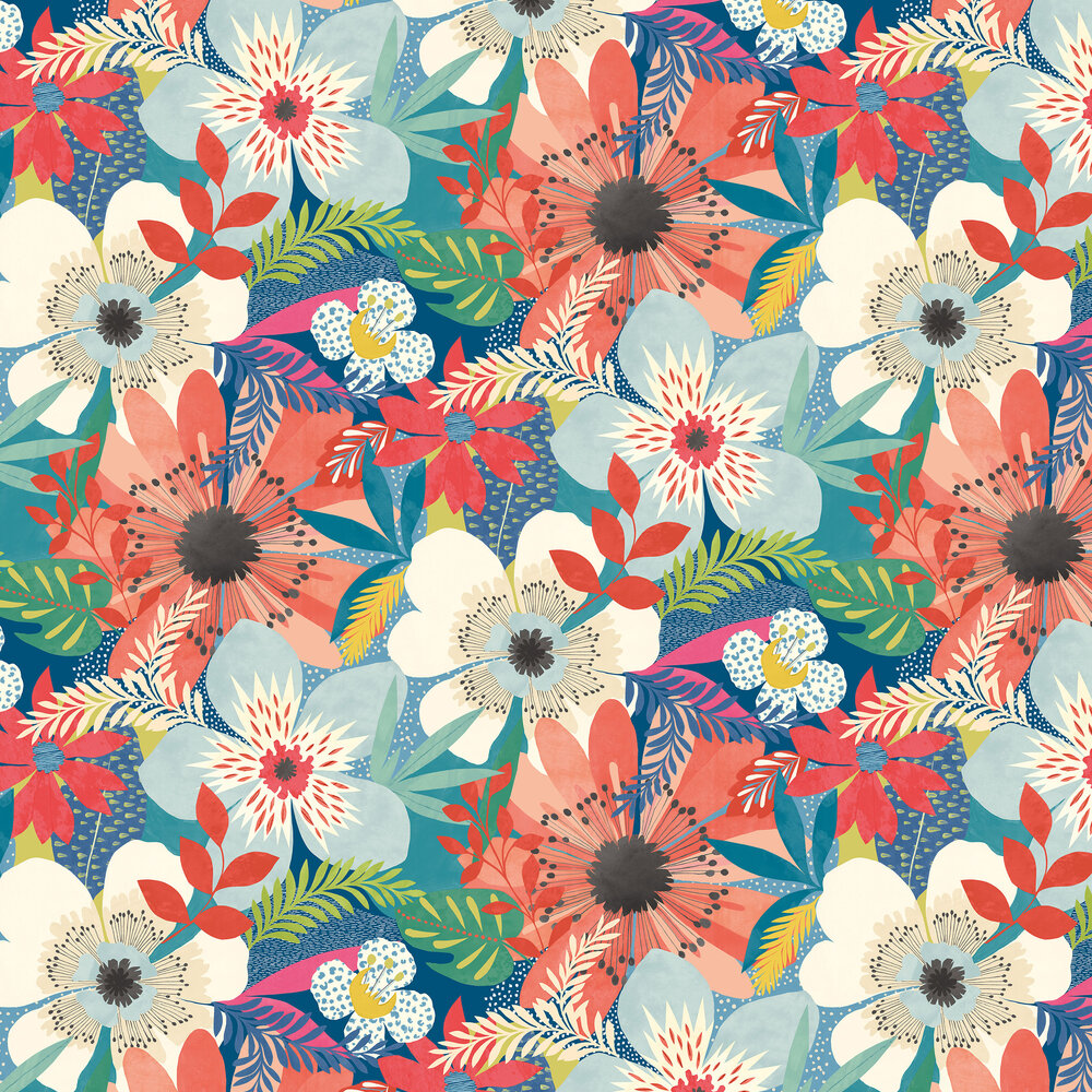 Floral Riot Wallpaper - Indigo - by Ohpopsi