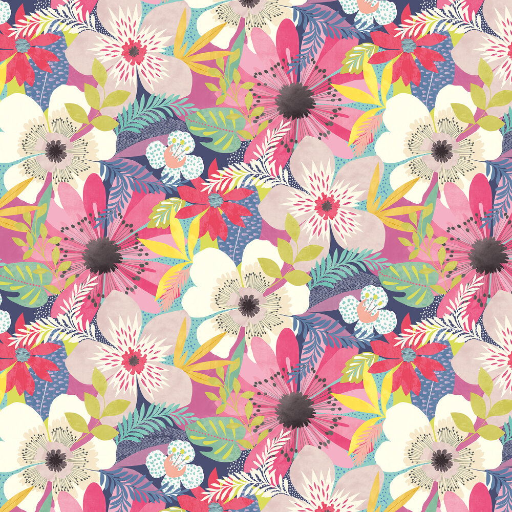 Floral Riot Wallpaper - Raspberry - by Ohpopsi