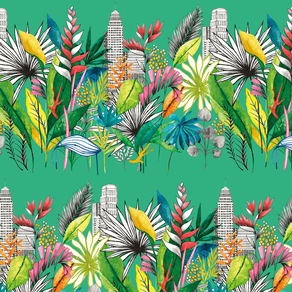 Urban Tropic Wallpaper - Emerald - by Ohpopsi