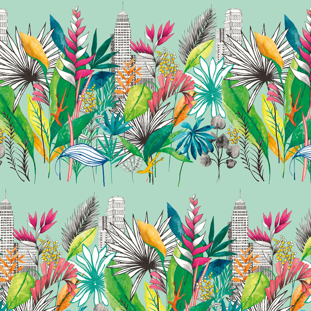 Urban Tropic Wallpaper - Azure - by Ohpopsi