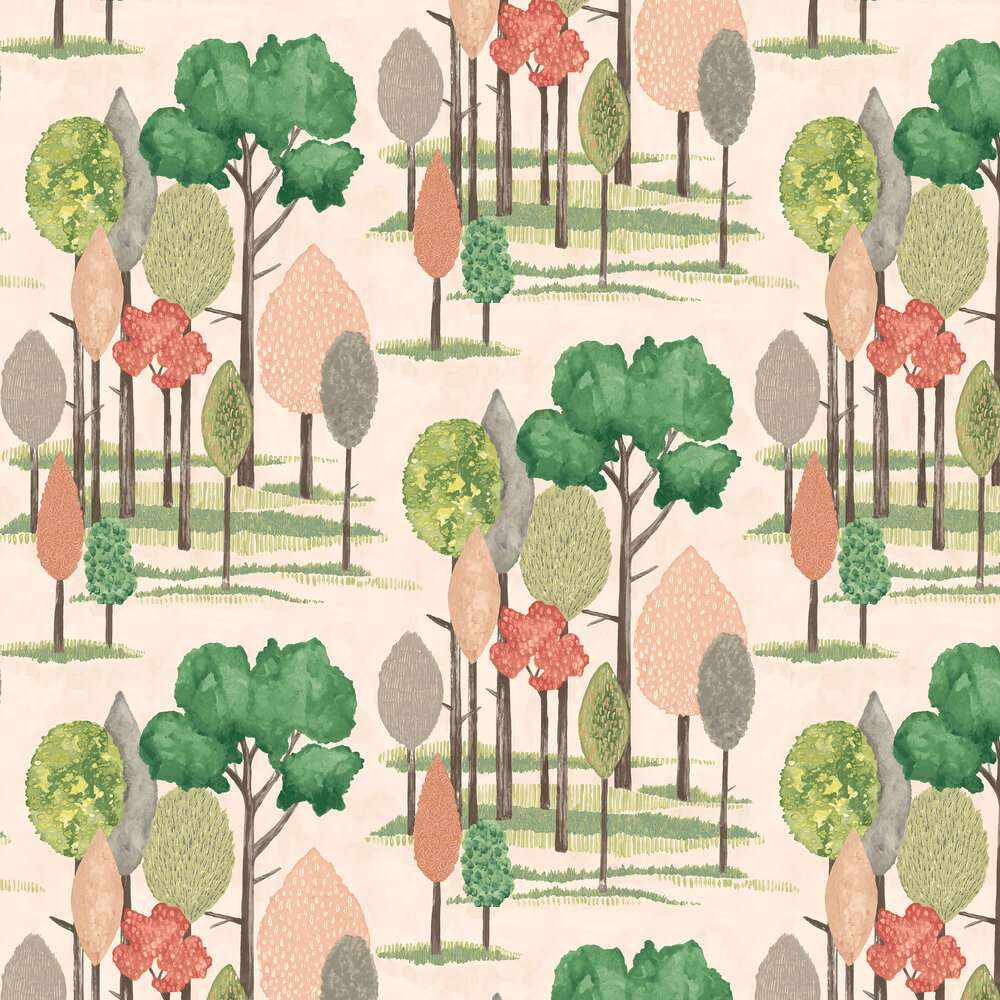 Tall Trees Wallpaper - Powder Puff - by Ohpopsi