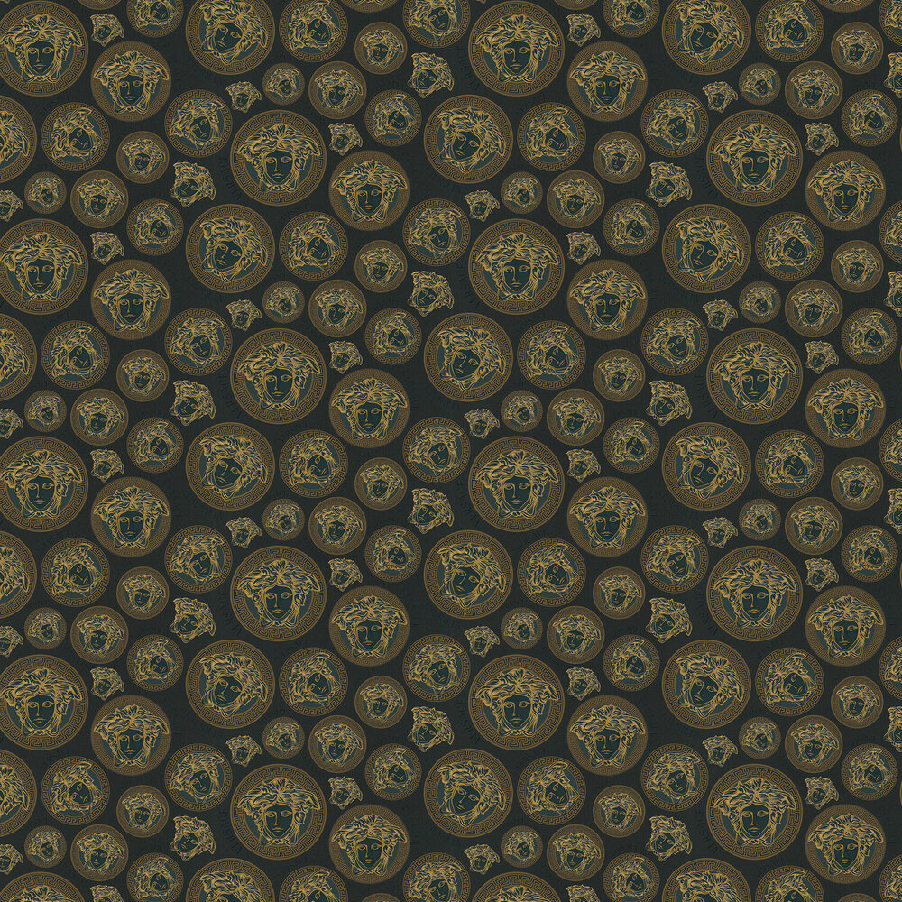 Medusa Amplified Wallpaper - Charcoal - by Versace