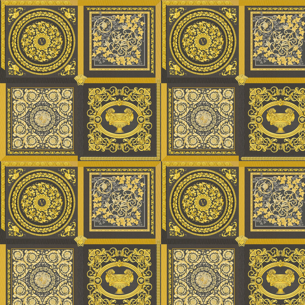 Barocco Mosaic Wallpaper - Black / Gold - by Versace