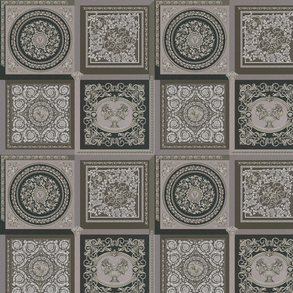 Barocco Mosaic Wallpaper - Dark Grey - by Versace