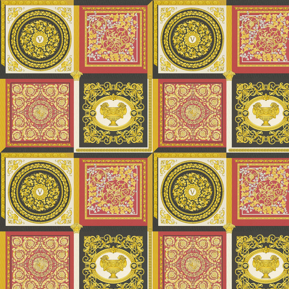 Barocco Mosaic Wallpaper - Red / Gold - by Versace