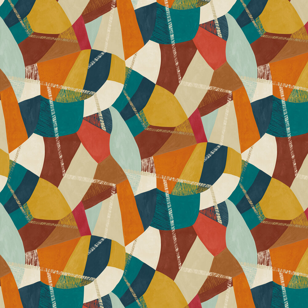 Abstract Geo Wallpaper - Rust & Peacock - by Ohpopsi