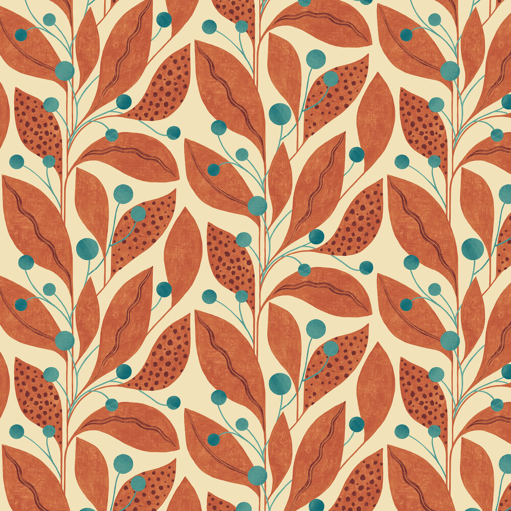 Berry Dot Wallpaper - Rust & Teal - by Ohpopsi