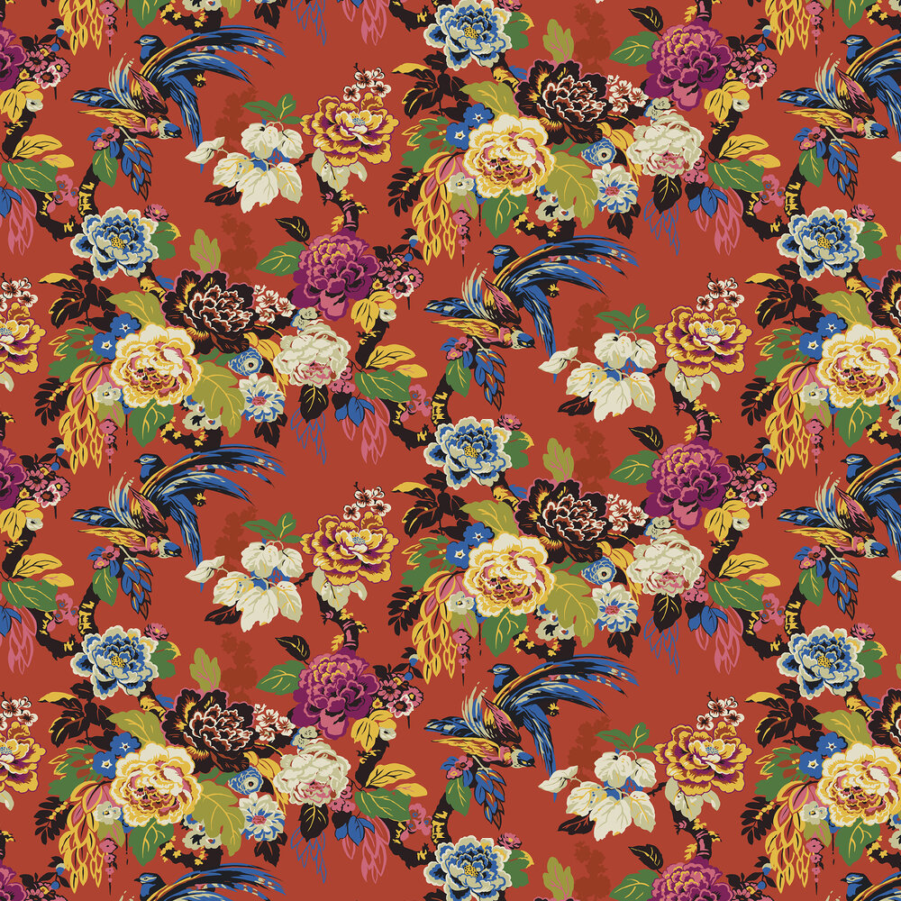 Grand Floral Wallpaper - Vermillion  - by The Design Archives