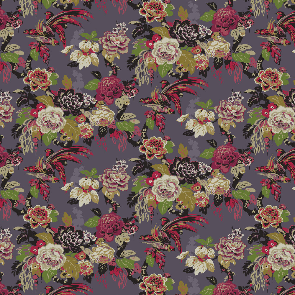Grand Floral Wallpaper - Mulberry - by The Design Archives