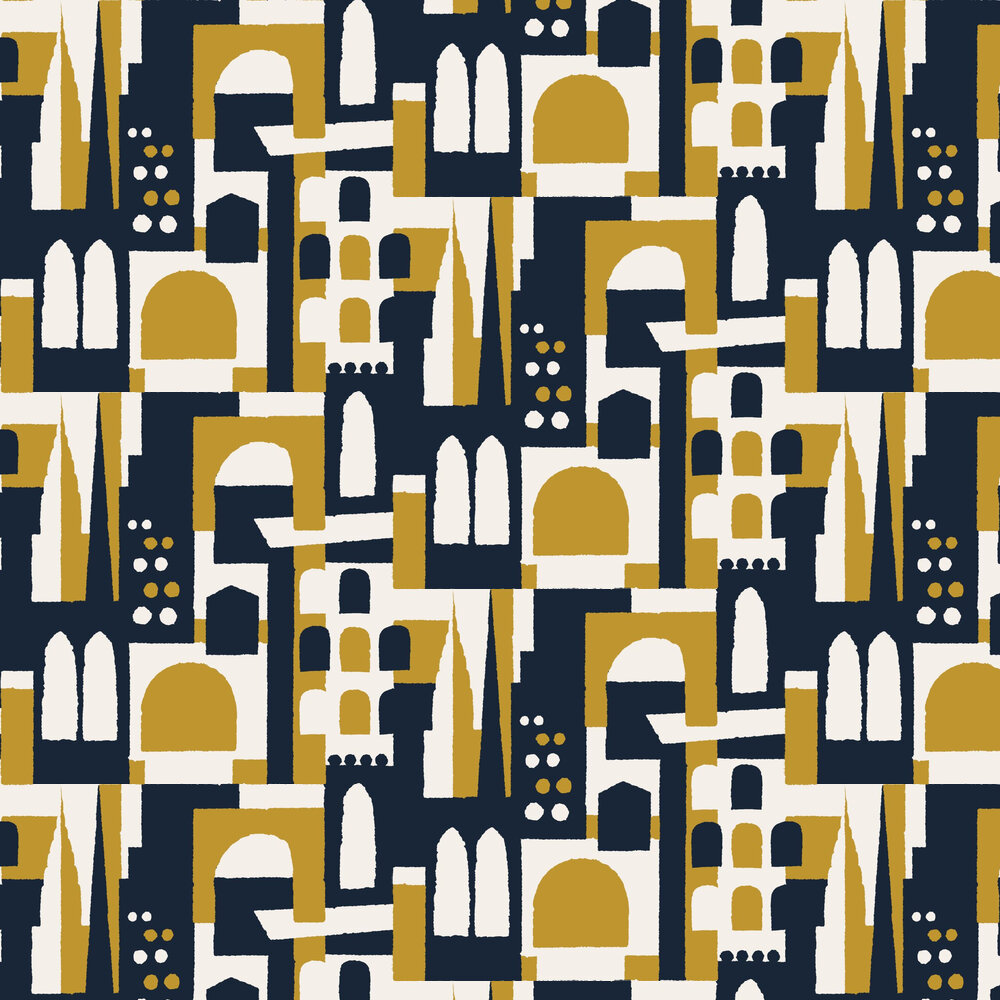Hey! Manhattan Wallpaper - Orchard Ochre - by Mini Moderns