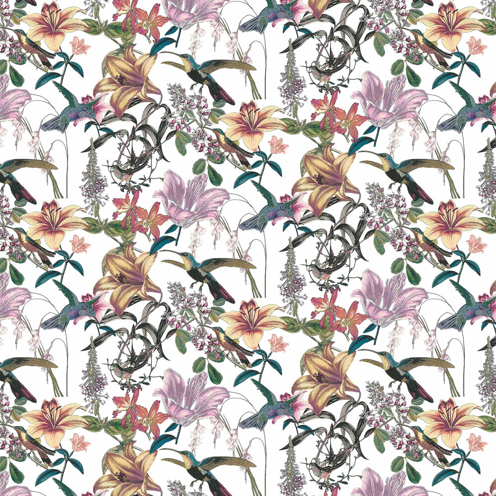 Hummingbird Wallpaper - Multi/White - by Albany